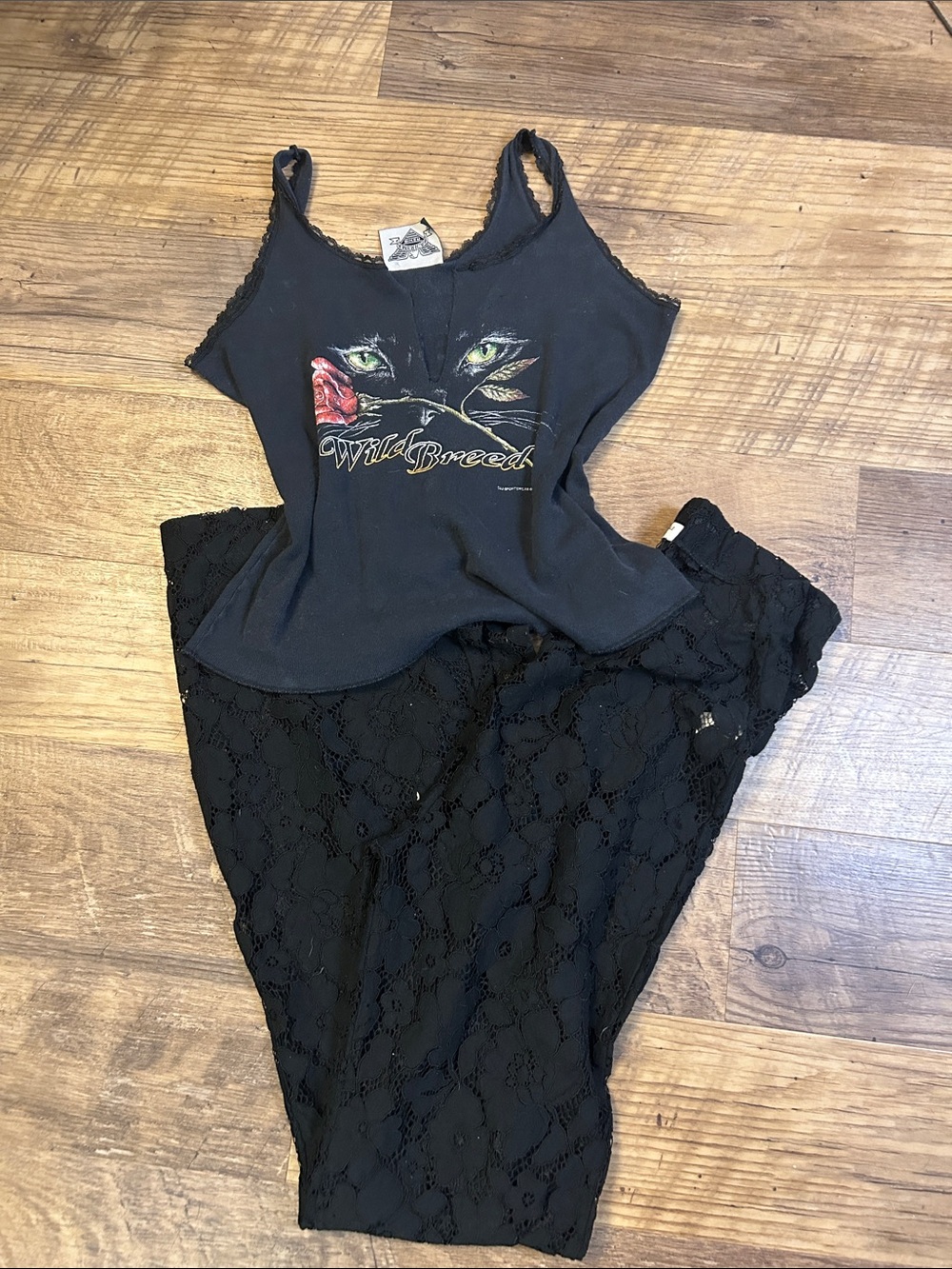 Wild Breed Biker Set vintage lace trim Sturgis tank top & Black Lace Flare Sm